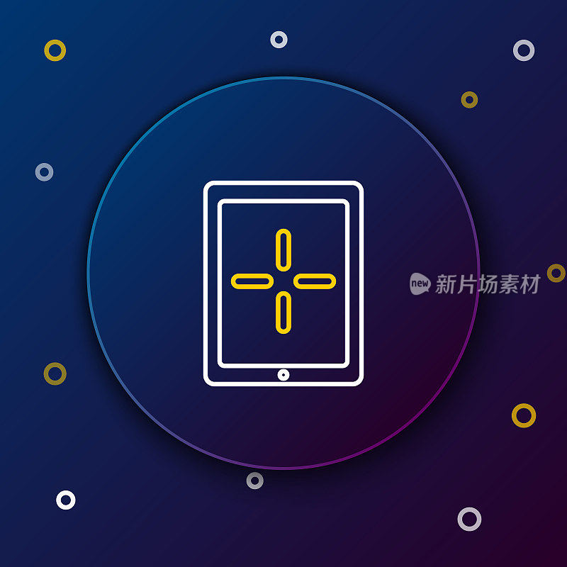 Line Portable video game console icon isolated on blue background. Gamepad sign. Gaming concept. Colorful outline concept. Vector